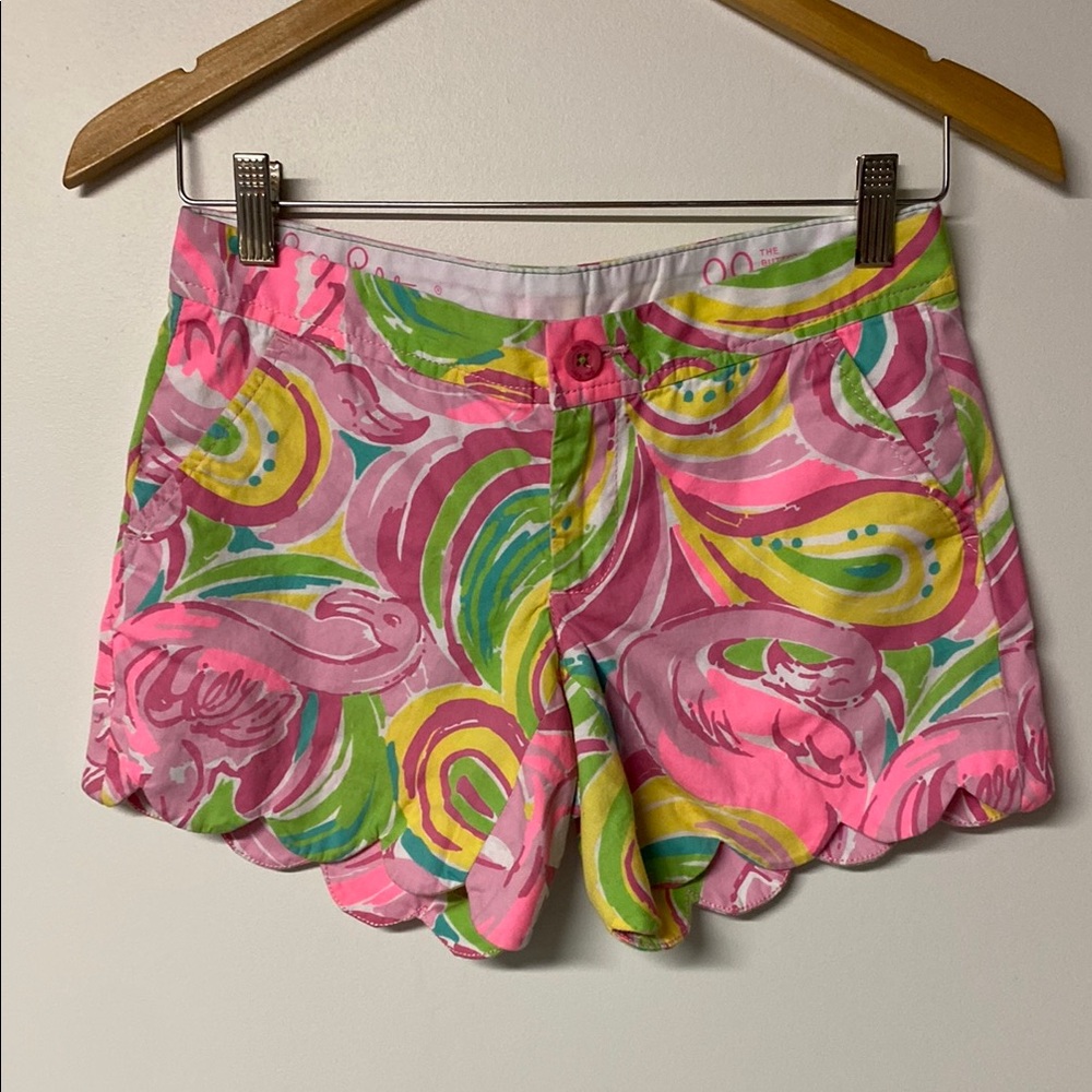 Lilly Pulitzer The Buttercup Short Vibrant Pink and Green Shorts Flamingo